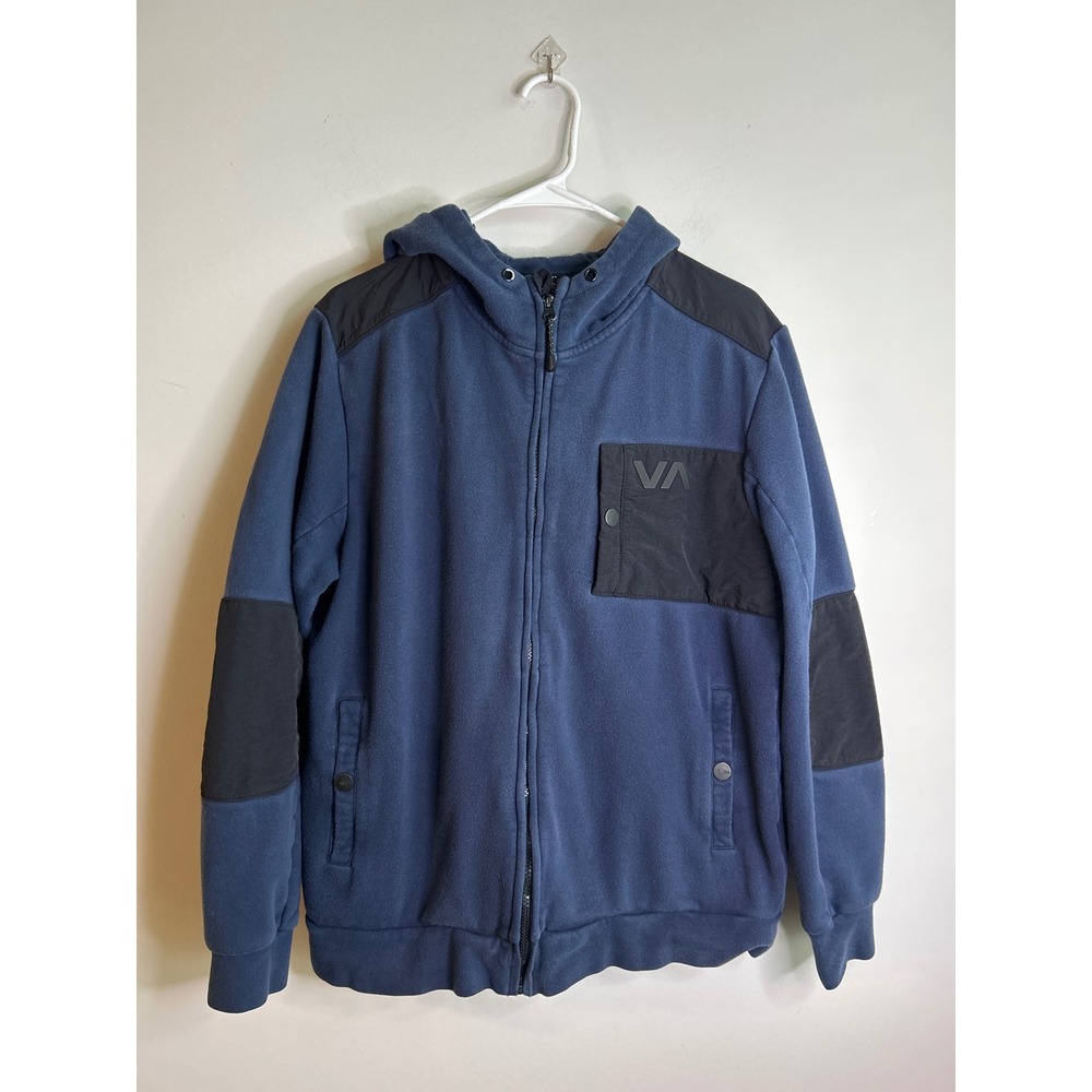 RVCA Blue Fleece Hoodie Jacket Mens Medium